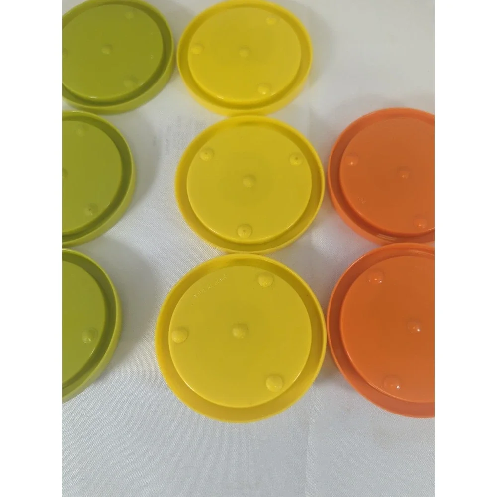 Retro MCM Multi Colored Acrylic Plastic Cork Round Coasters Set Of 8 Made In USA